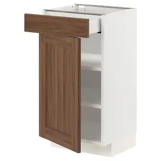 METOD / MAXIMERA base cabinet with drawer/door, white Enköping/brown walnut effect, Width 40 x Depth 38.9 cm