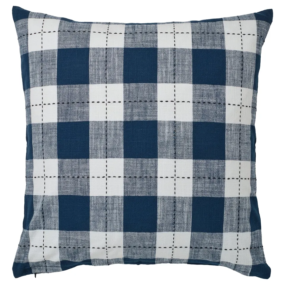 SVAMPFLY chequered cushion cover in dark blue & white, easy clean hidden zip, cosy traditional style.