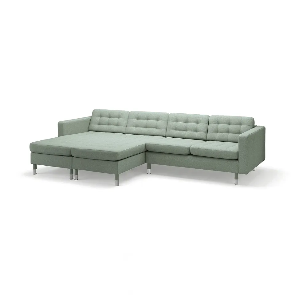 LANDSKRONA 4-seat sofa with chaise longues, Gunnared light green/metal