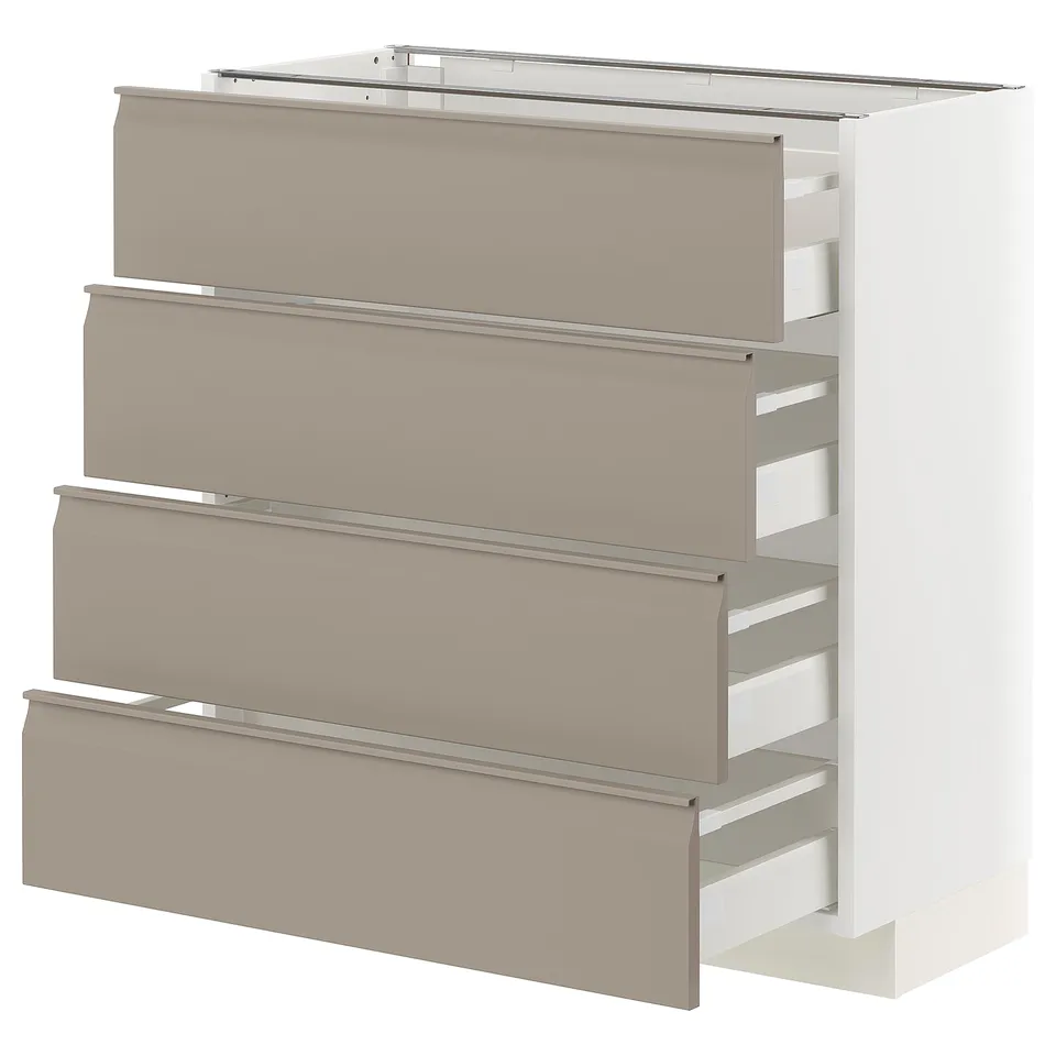 Modern kitchen cabinet, METOD, light grey-beige, sleek, rectangular, four drawers, smooth edges.