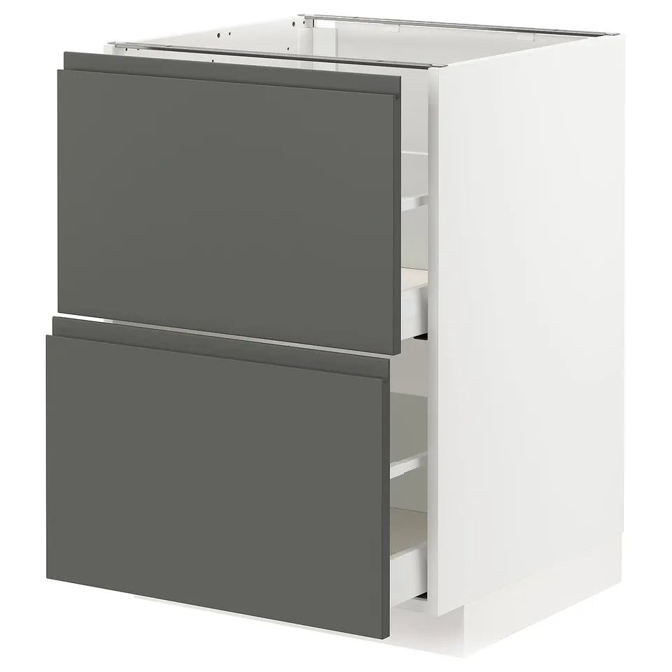 Modern kitchen unit: METOD, grey, steel & particleboard, square drawers.