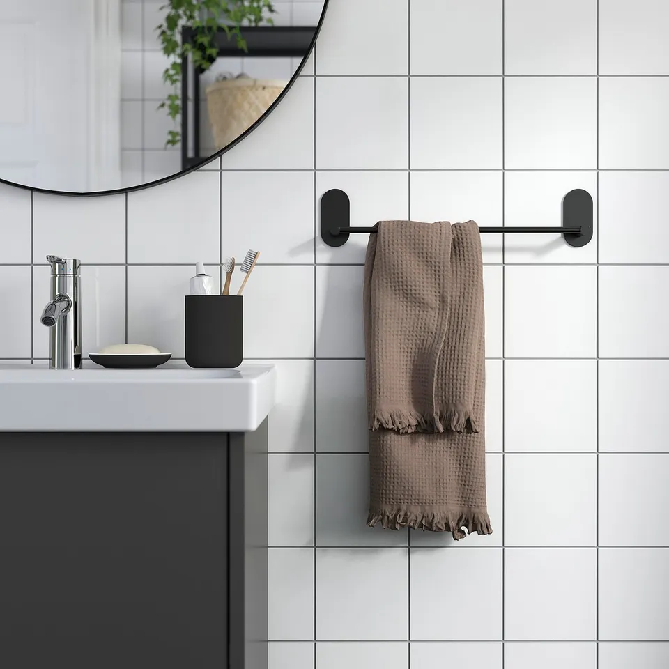 SKOGHALL Towel rail, self-adhesive, black, 43x6 cm