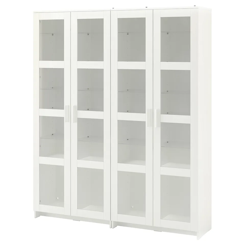 Ikea brizzle white glass display cabinet: 4 glass doors, adjustable shelves.