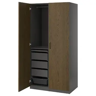 PAX / TONSTAD wardrobe combination, dark grey/brown stained oak veneer, Width 100.0 x Depth 60.0 x Height 201.2 cm
