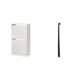 BISSA/OMTÄNKSAM set: shoe cabinet with 2 compartments + shoehorn