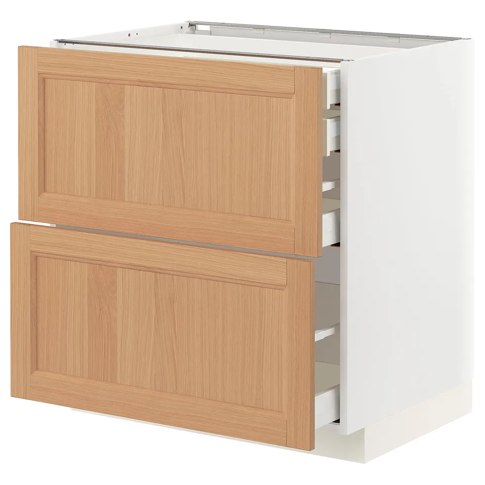 METOD kitchen cabinet, white & oak, 3 drawers, modern design