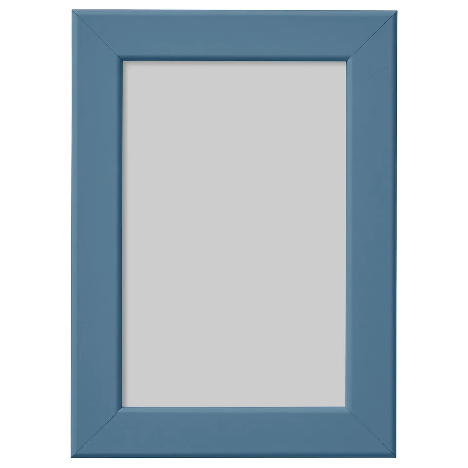 A blue rectangular picture frame with minimalist design.