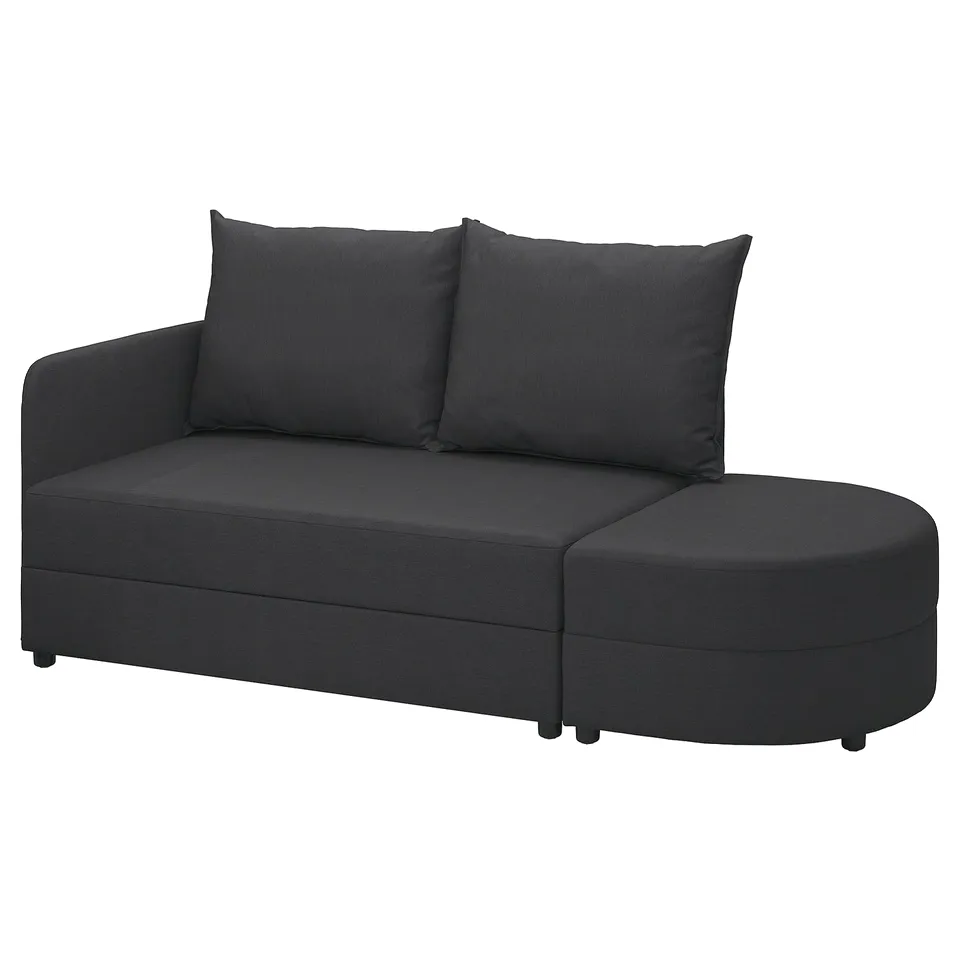 Modern black sofa bed with rounded shapes, 2 back cushions, 10-year guarantee.