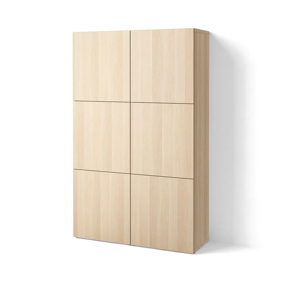 BESTÅ Storage combination with doors, white stained oak effect/Lappviken white stained oak effect, 120x42x193 cm