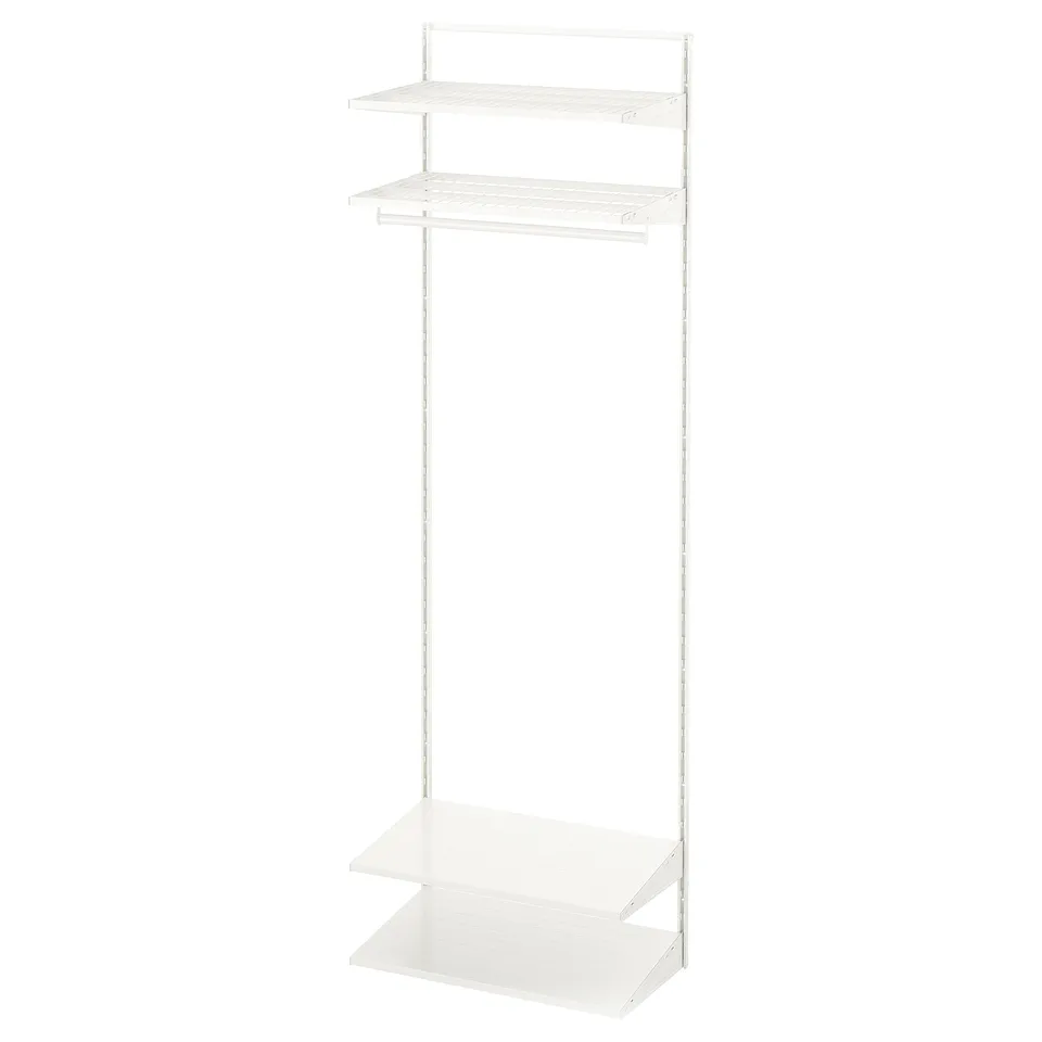 White BOAXEL steel storage unit with shelves & hanging rail, modern design.