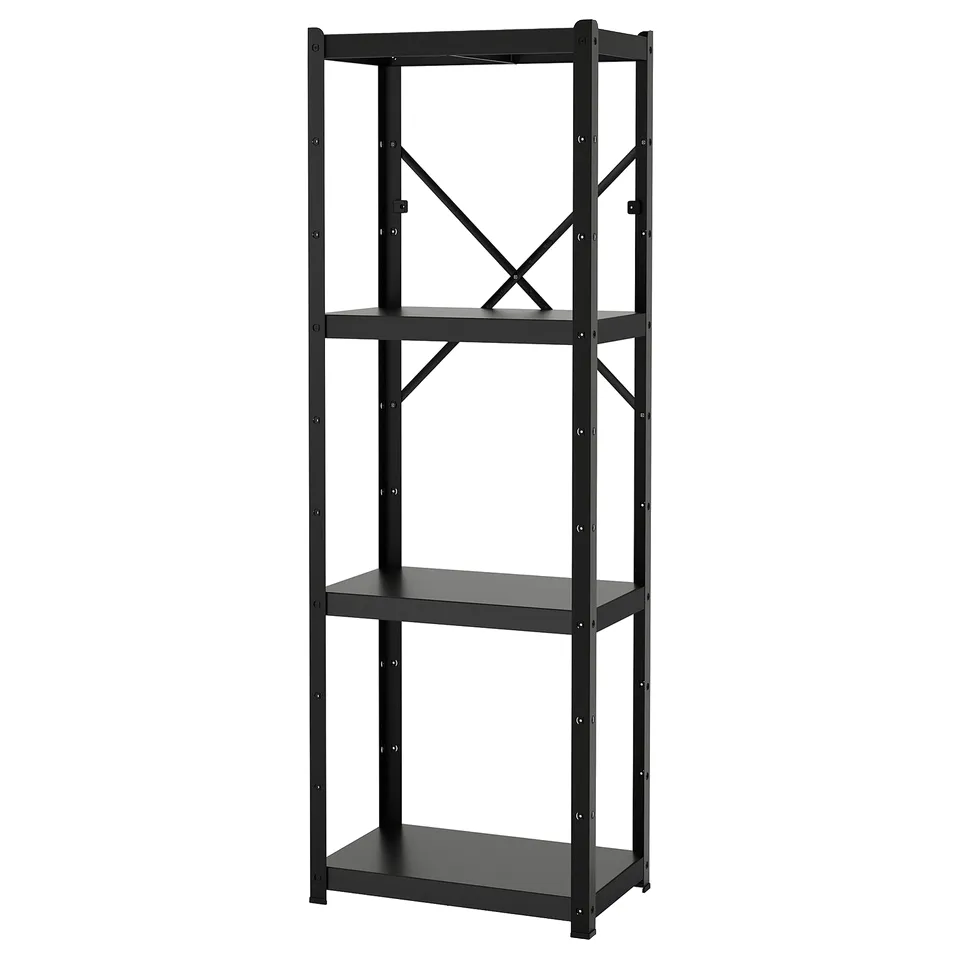 Black BROR shelving unit with 3 heavy-duty tiers.