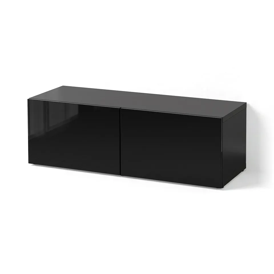 BESTÅ Shelf unit with doors, black-brown/Selsviken high-gloss/black, 120x42x38 cm