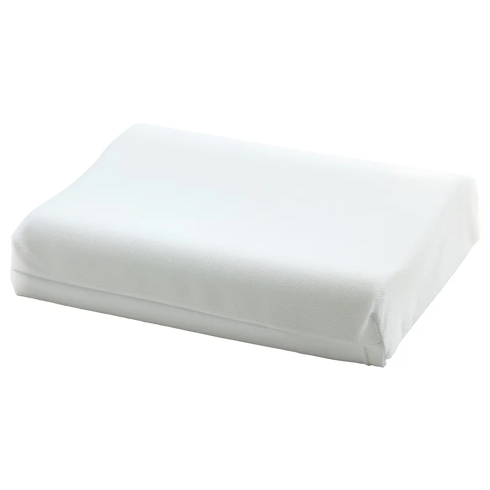 PAPEGOJBUSKE pillow: white, recycled polyester cover, foam-filled, contoured for neck support.