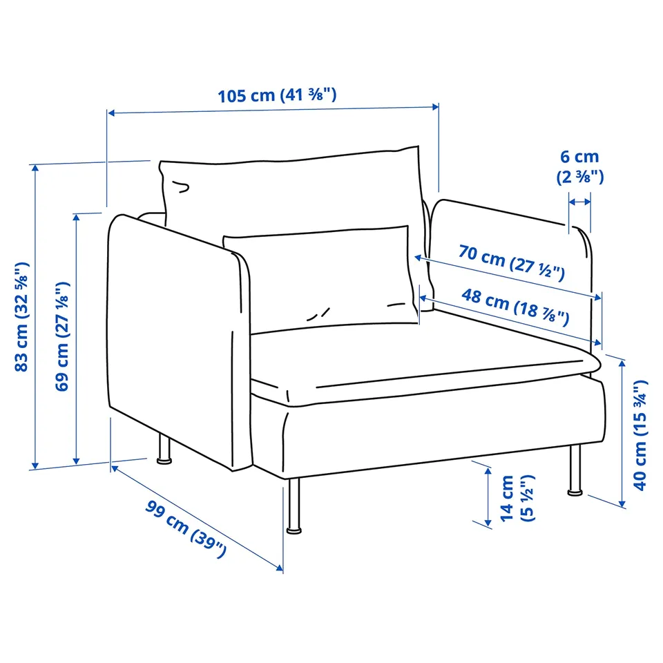 Illustration with measurements for the product: SÖDERHAMN.