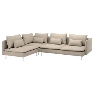 SÖDERHAMN corner sofa, 4-seat, with open end/Hillared beige, Depth 99 cm