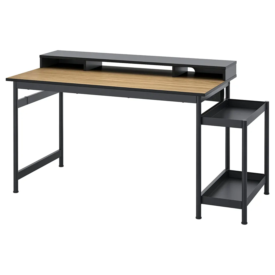 Ikea MULLSJÖ black desk with shelf and drawer, metal legs.