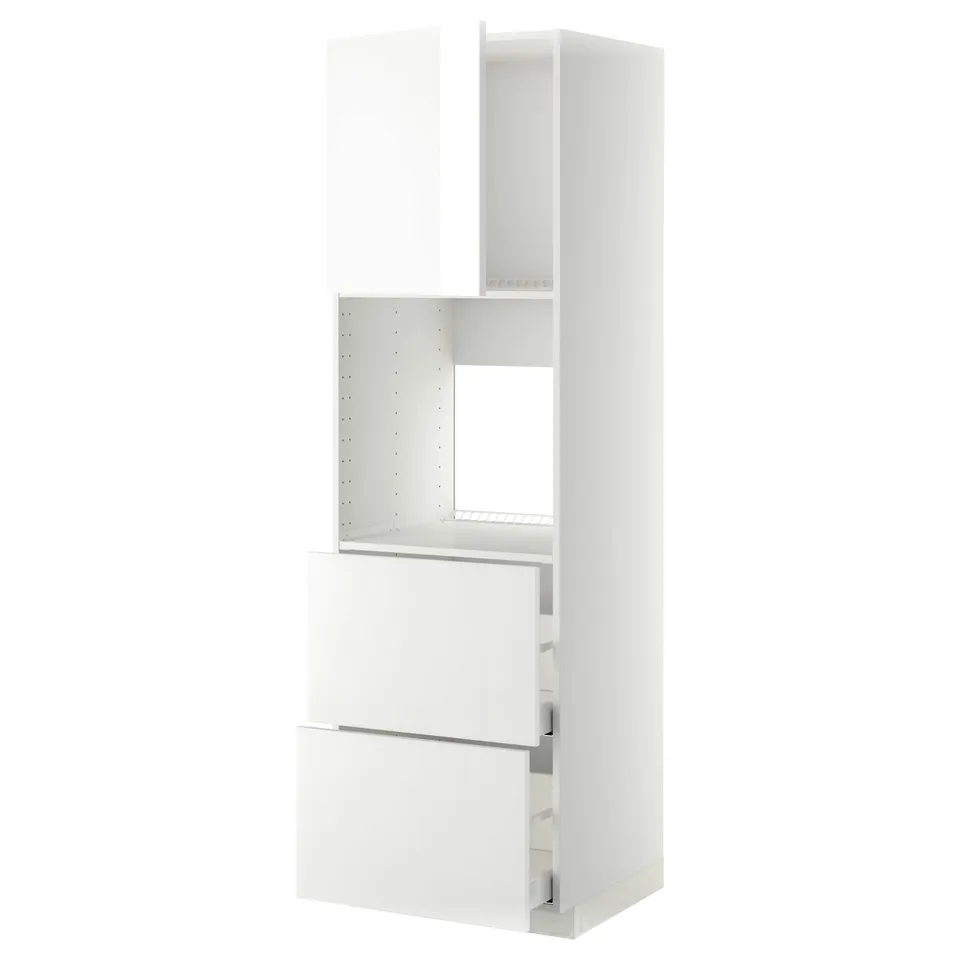 White METOD kitchen unit: 3 doors, high gloss, vertical, sleek modern design.