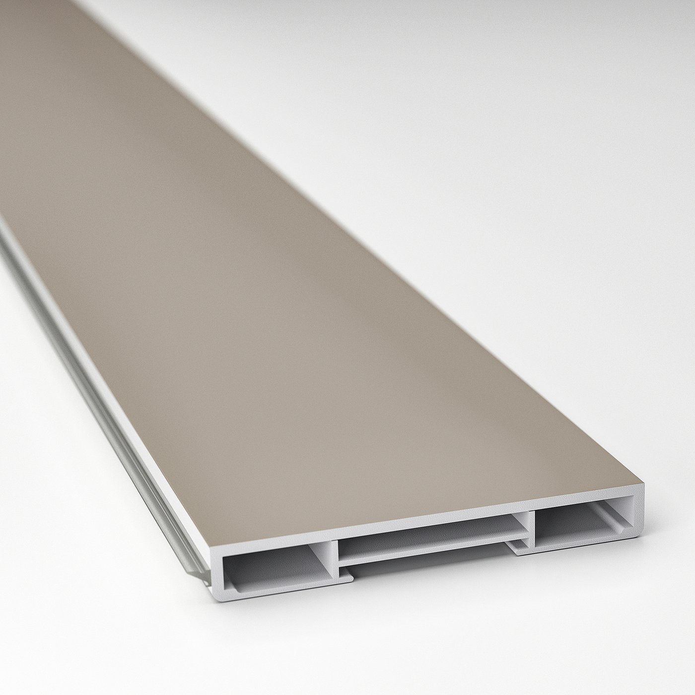 Modern beige kitchen plinth, smooth finish, sleek design.