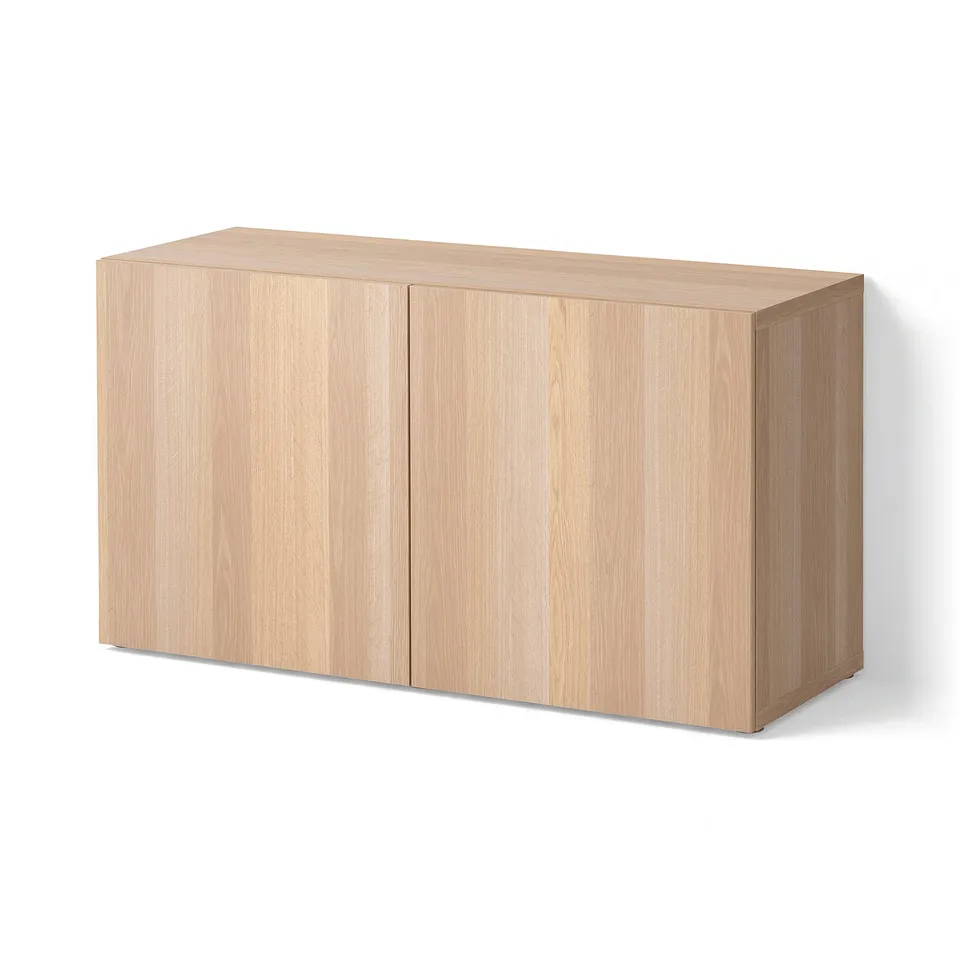BESTÅ Shelf unit with doors, white stained oak effect/Lappviken white stained oak effect, 120x42x64 cm