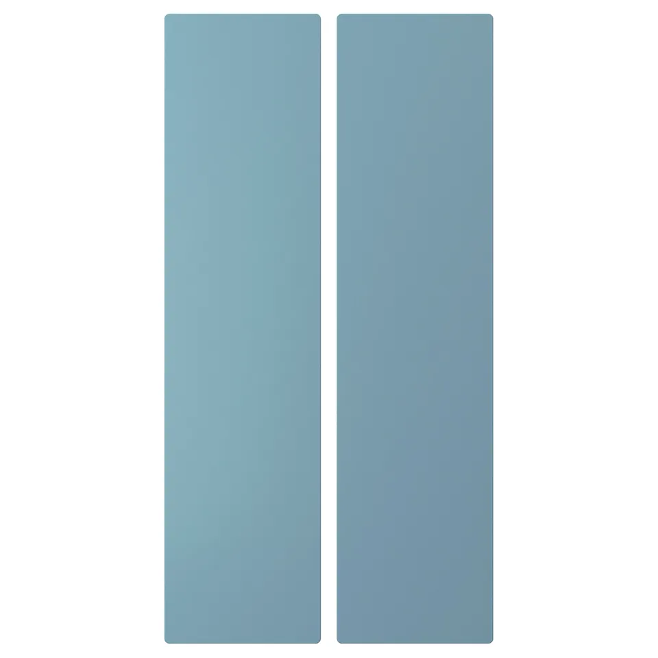 Two vertical turquoise rectangles, representing door panels for a storage unit.