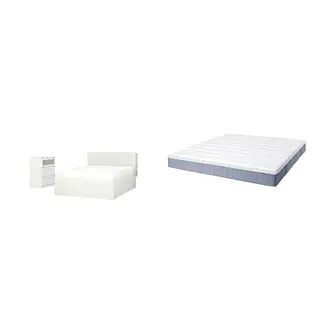 BRIMNES/VALLBERGET Bed with 21cm thick mattress, coir, pocket sprung, super firm