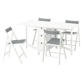 NORDEN / FRÖSVI table and 4 chairs, white/Knisa light grey, 26/89/152 cm