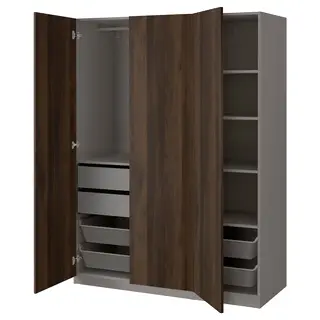 PAX / STORKLINTA wardrobe combination, dark grey/dark brown stained oak effect, 150x60x201 cm