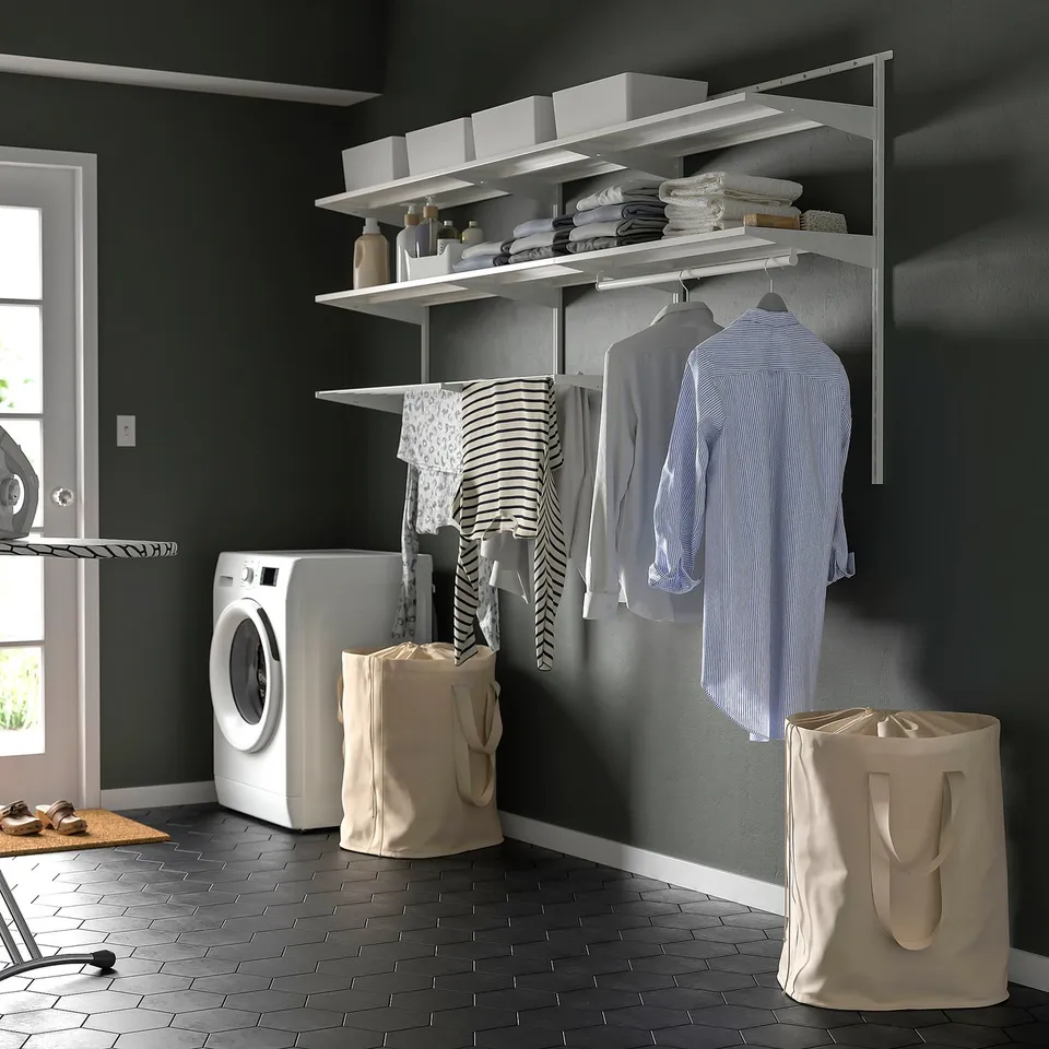 BOAXEL Laundry combination, white/metal, 227x40x101 cm