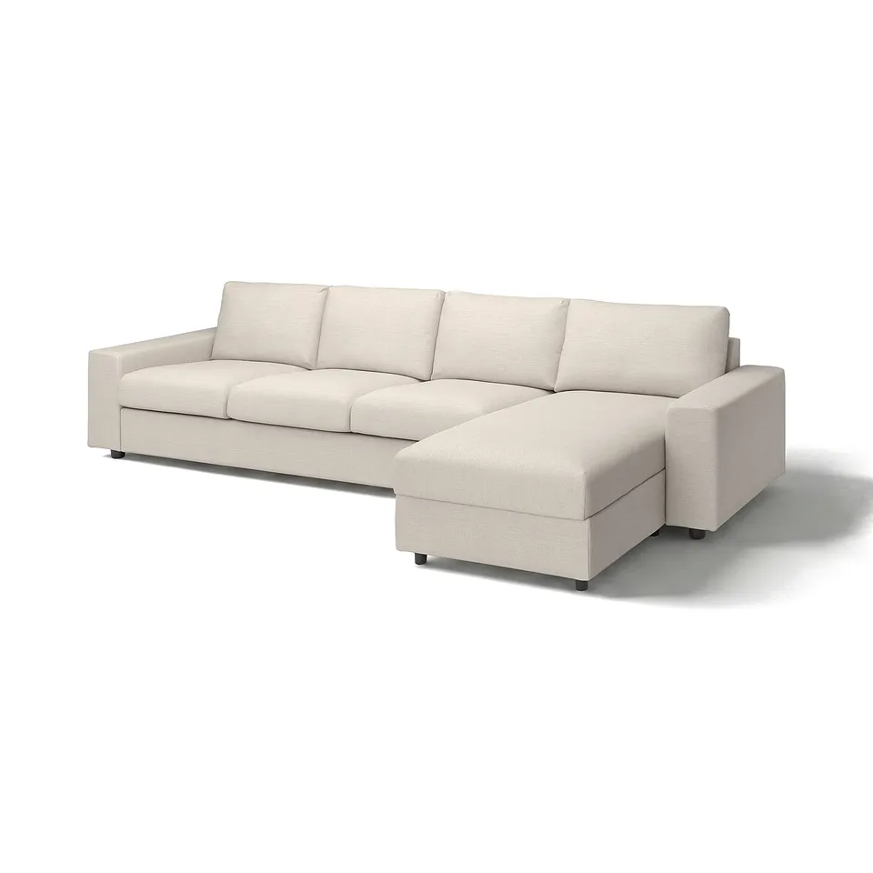 VIMLE beige sectional sofa, modern minimalist design, beige fabric, clean lines, comfortable, u-shaped.
