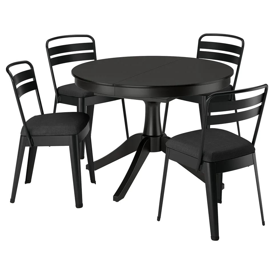 ROSENTORP / RAMSNÄS Table and 4 chairs, black/black, 110/155 cm