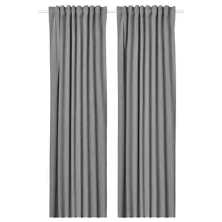 ROSENMANDEL block-out curtains, 1 pair, grey/with heading tape, 135x250 cm