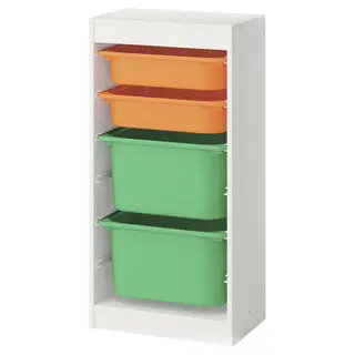 TROFAST storage combination with boxes, white light orange/bright green, 46x30x95 cm