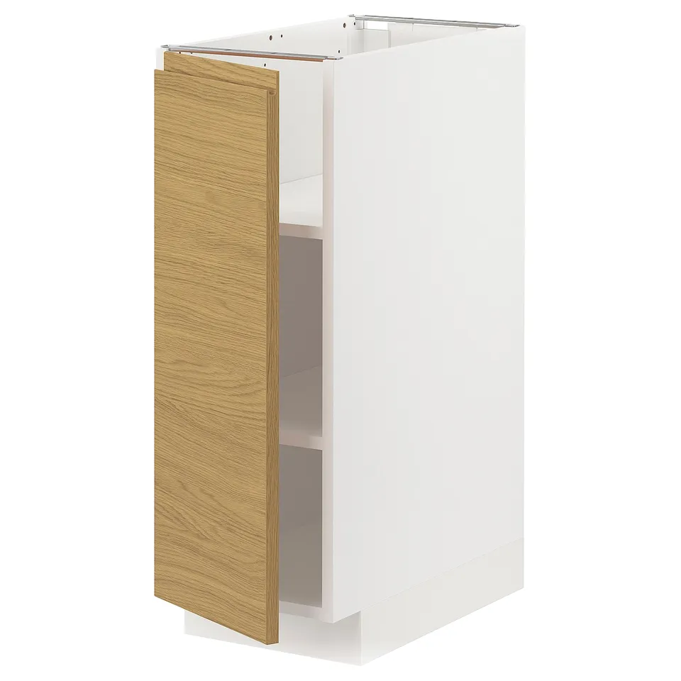 White METOD kitchen cabinet with oak-effect door.