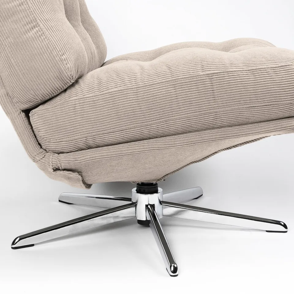 Modern corduroy swivel chair with five-legged base. Comfortable and stylish, designed for relaxation.