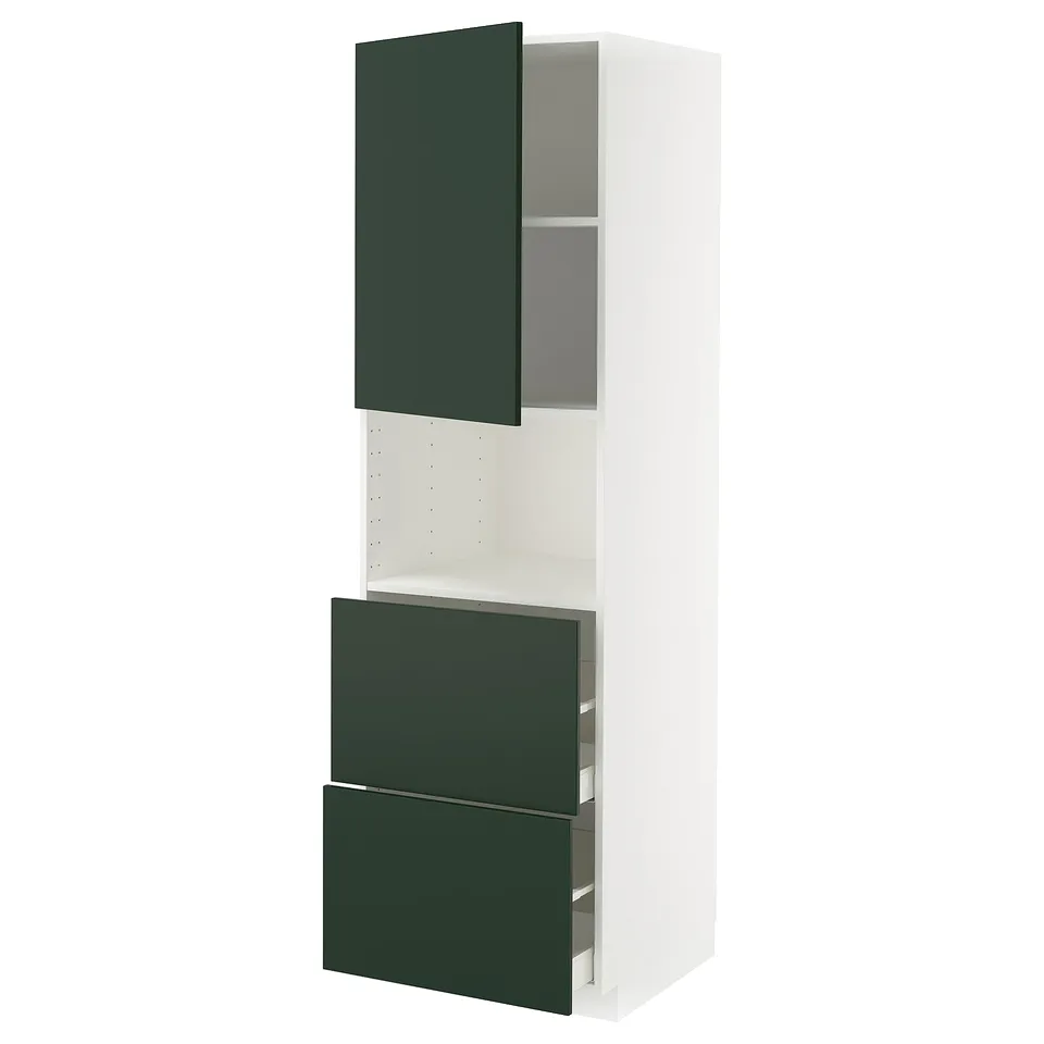 Modern kitchen unit, white & green, drawer & cabinet, sleek design, durable materials.