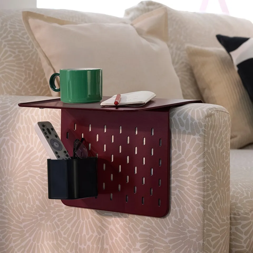 KRAMPHULT / SKÅDIS Armrest tray with container, dark red metal/black