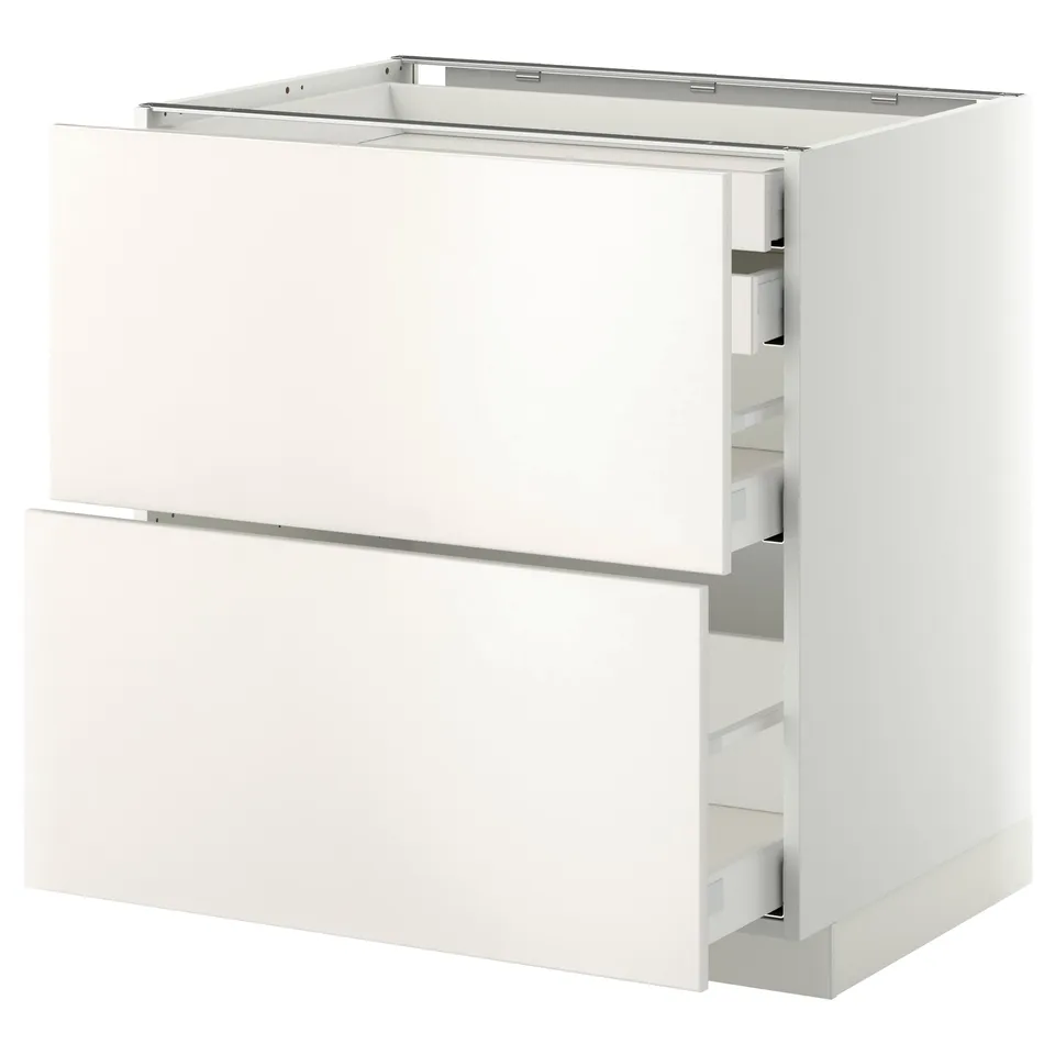 White METOD kitchen cabinet with smooth, modern design and two drawers.