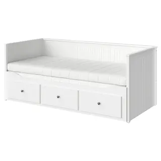 HEMNES day-bed w 3 drawers/2 mattresses, white/Åfjäll firm, 80x200 cm