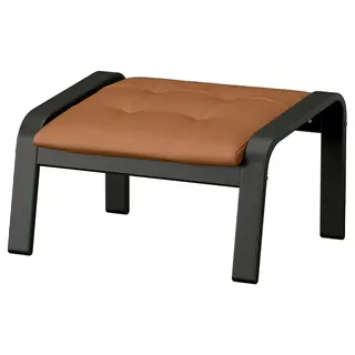 POÄNG footstool, black/Grann golden-brown, Width 68 x Depth 54 x Height 39 cm