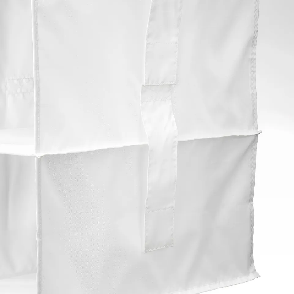 High-quality white fabric, neatly stitched, five compartments. Ideal for storage.