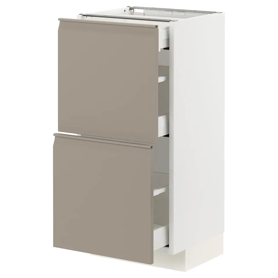 METOD kitchen unit in grey-beige with two drawers, minimalist design, integrated handles.