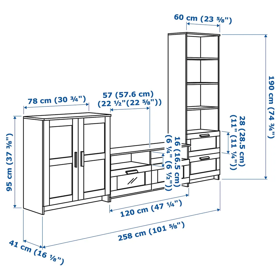BRIMNES TV storage combination, black, 258x41x190 cm