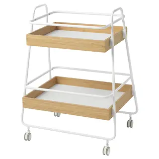 SVENARUM trolley table with storage, bamboo/white, 40x56 cm