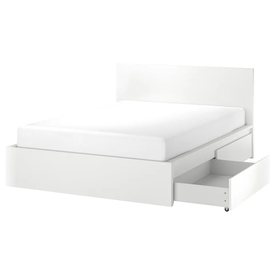 part: MALM bed frame, high, w 2 storage boxes