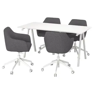 TROTTEN / TOSSBERG conference table and chairs, white/dark grey, Length 160 x Width 80 x Height 75 cm