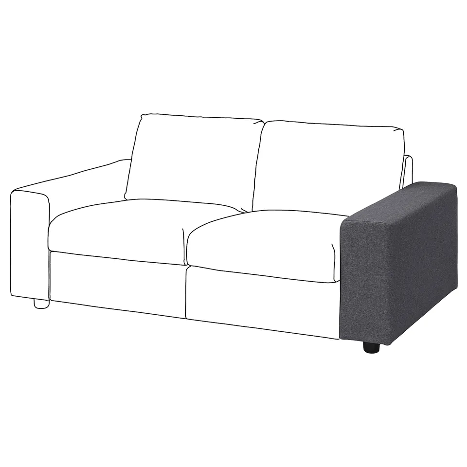 A VIMLE light grey sofa with a modern, minimalist design. It two cushions and dark wooden legs.