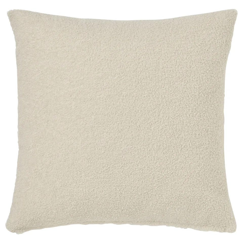 KRYDDBUSKE, beige cushion, square, soft teddy pile, zip closure.