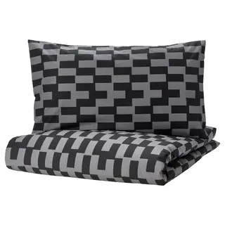 BLÅSKATA duvet cover and pillowcase, grey/black patterned, 150x200/50x80 cm