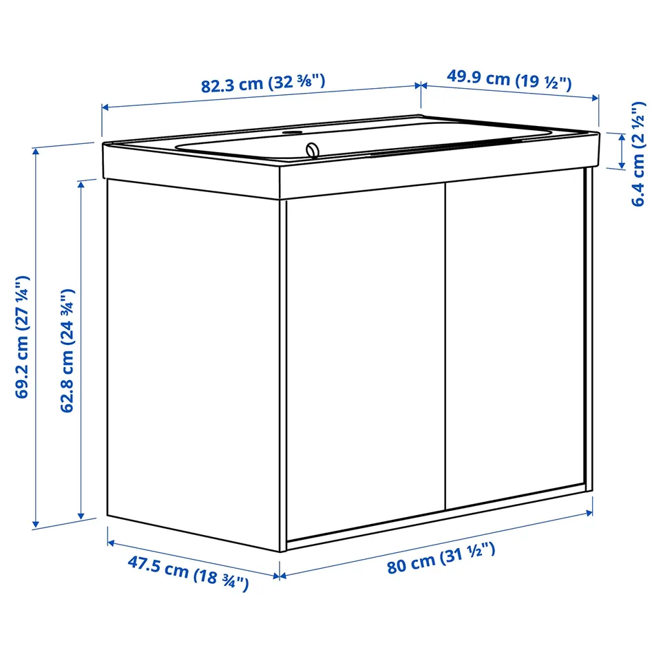 HAVBÄCK / ORRSJÖN Wash-stnd w doors/wash-basin, dark grey, 82x49x69 cm