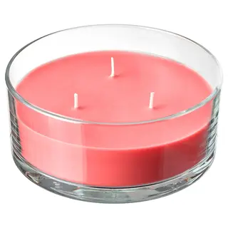 LOTSFÅGEL scented candle in glass, 3 wicks, Watermelon bright pink, 25 hr